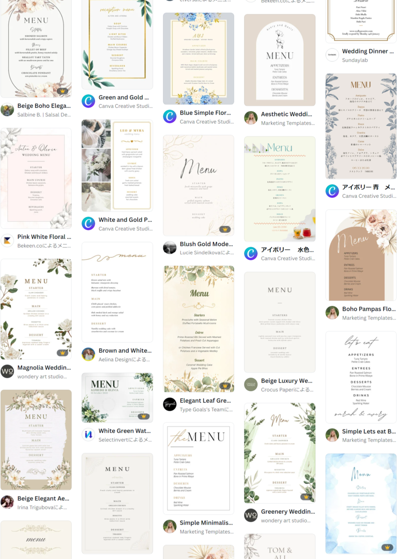 無料配布＊結婚式のメニュー表テンプレート3種類coco結婚式準備・子育てをもっと楽しくするデザイン♡