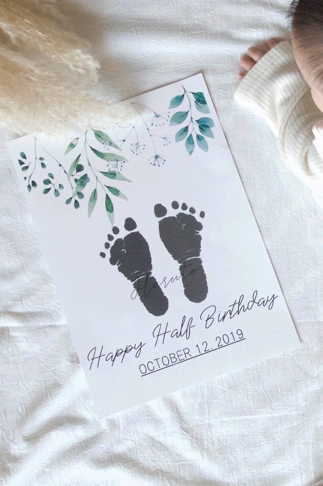 １歳誕生日 ハーフバースデー ファーストアート 手形足形 アクリルボード ベルビーアンファン