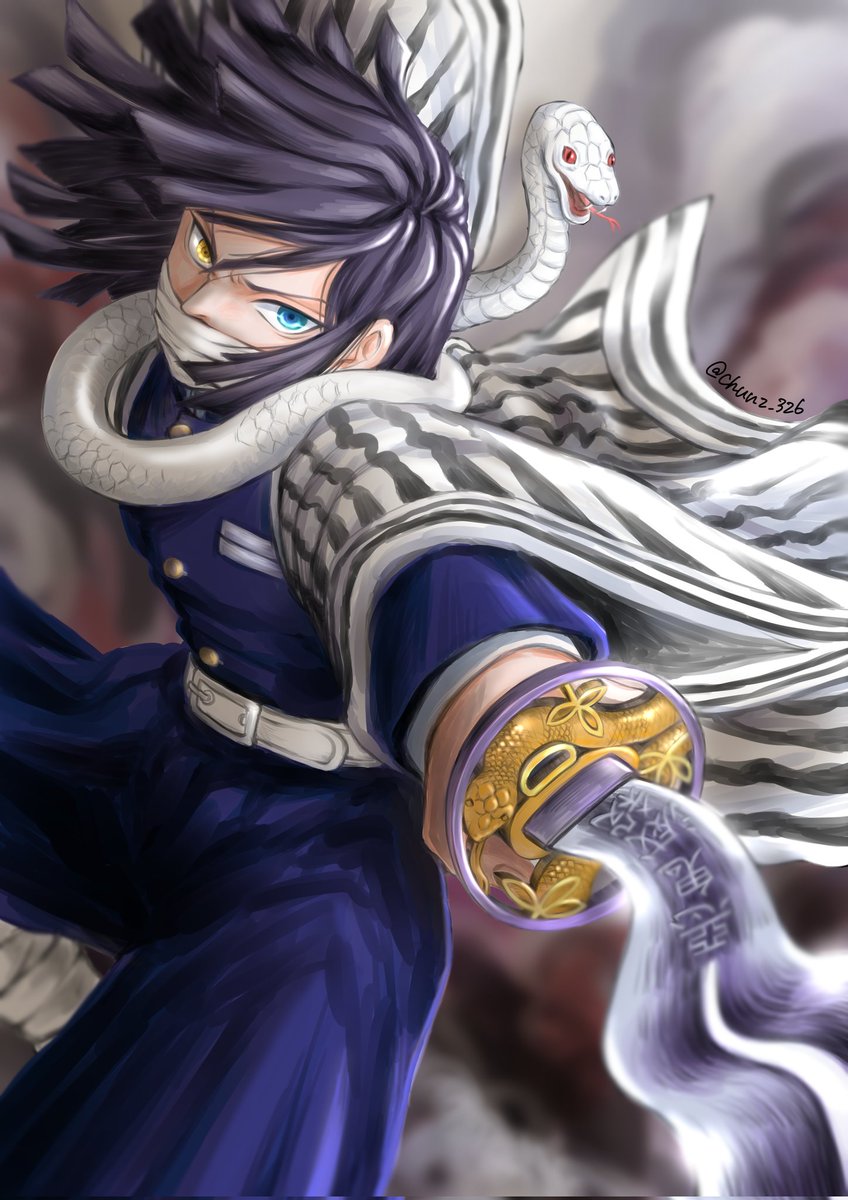 鬼滅の刃 おばみつ 手描き イラスト 色紙 伊黒小芭内 甘露寺蜜摛