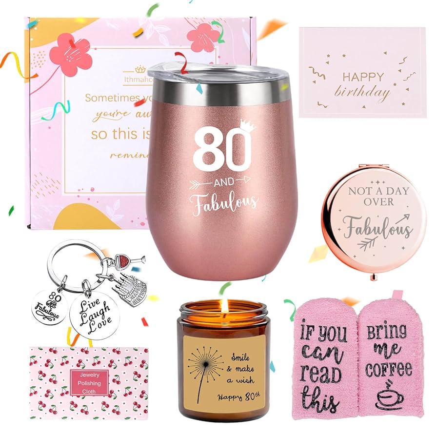 AmazonIthmahcoイスマーコ80歳の女性への誕生日プレゼント 1943年 誕生日ギフトバスケット おばあちゃん お母さん 友人 お姉さん 妹さん叔母さん80歳の女性用誕生日デコレーション80 and Fabulous ギフトアイデアIthmahcoワイングラス 通販