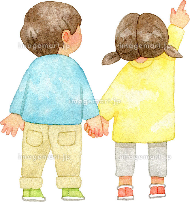 仲良く手をつなぐ子供の並んで笑っているイラスト - 無料イラストのIMT 商用OK、加工OK