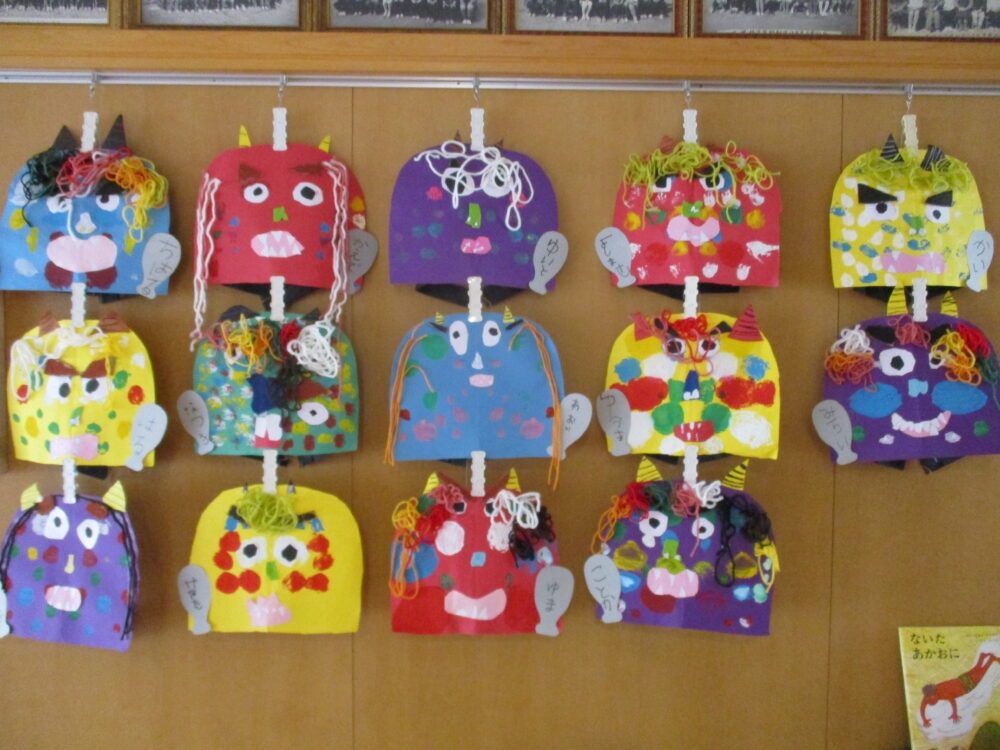 鬼のお面の作り方！色画用紙と折り紙で立体な髪に♪3歳児と親子制作息子デコ