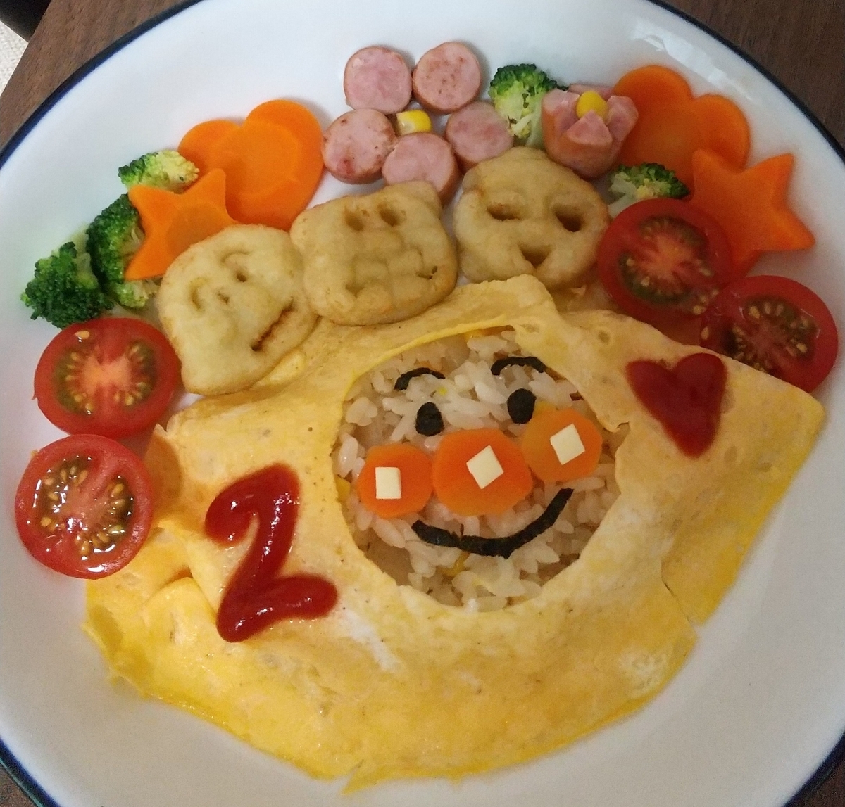 2歳誕生日ごはん, うちごはん, アンパンマン, キャラプレート, グルメ, パーティー飾り付け, ブログ, 手作り, 誕生日ケーキたまゆら食つづり
