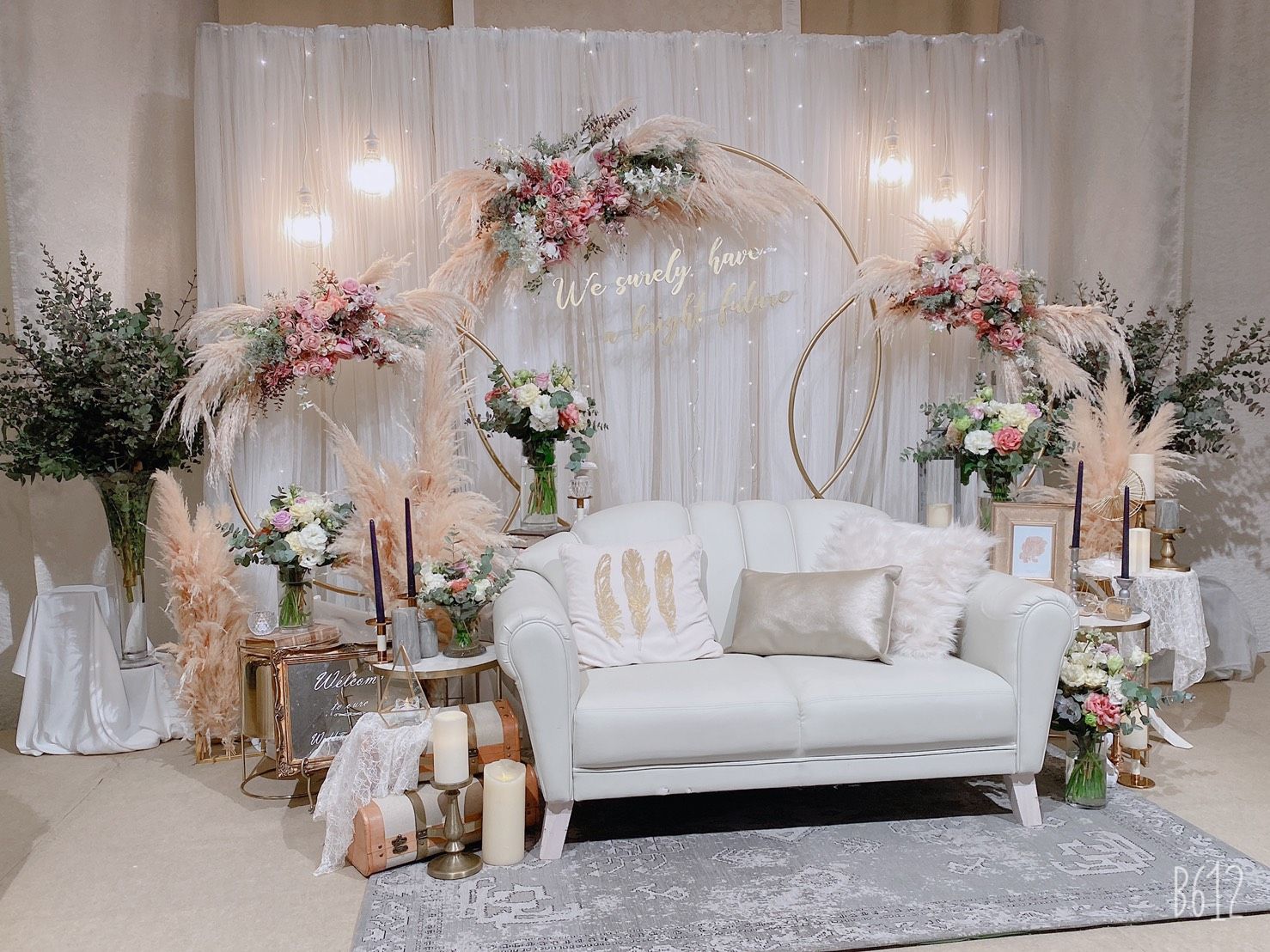 結婚式 高砂 ソファ テラコッタ 布 ドライフラワ