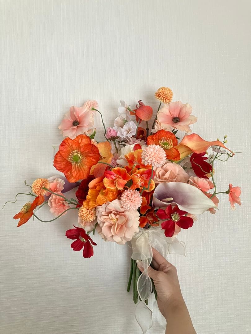 ウェディングブーケ ブーケ アーティフィシャルフラワーブーケ オレンジブーケFleur Loke～フルールロケ