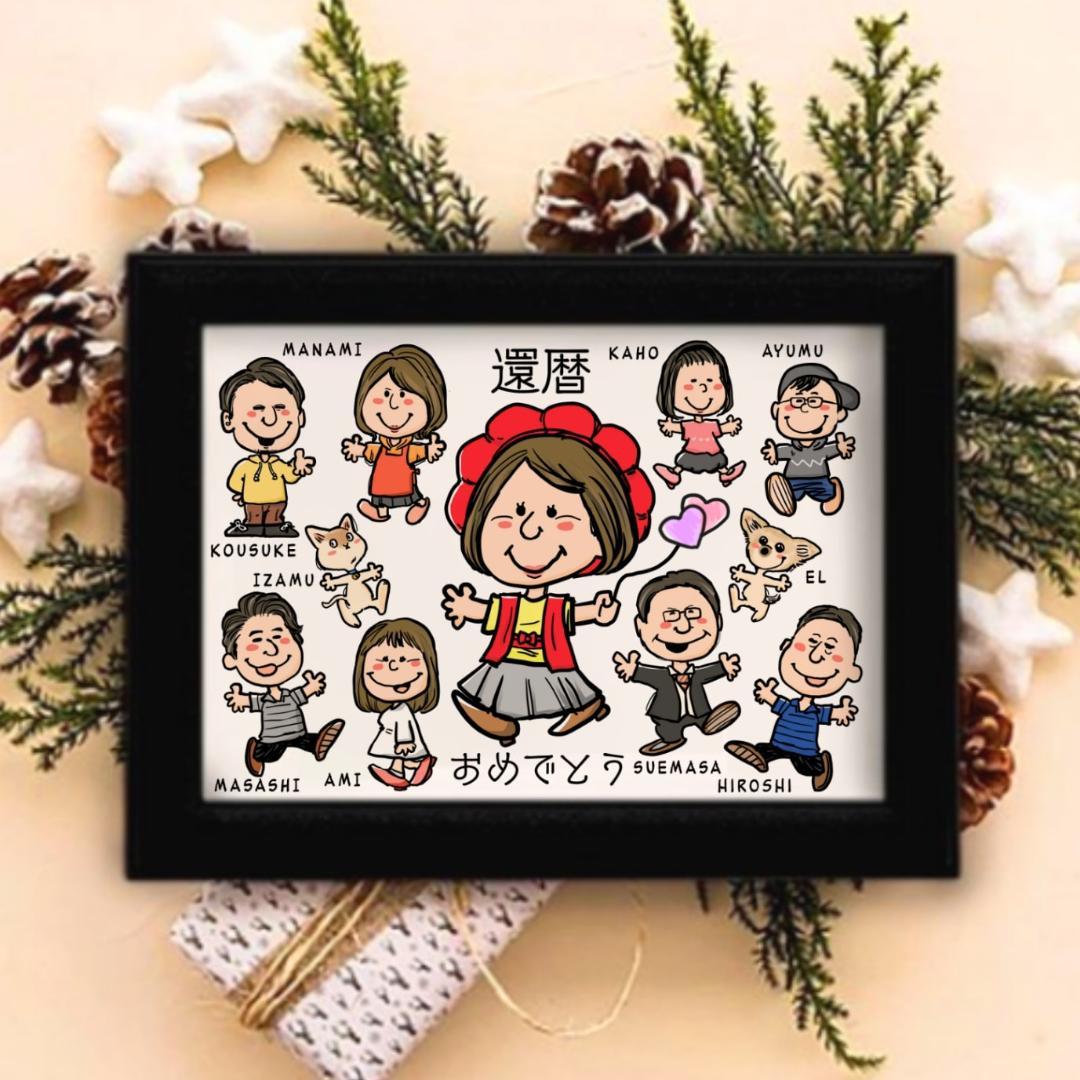 楽天市場額縁無料 \幸福 金亀 プレゼント 還暦 似顔絵 敬老の日 1人~ 大人数 喜寿 似顔絵 色紙 ギフト 還暦祝い 還暦 米寿 お祝い 古希傘寿 白寿 米寿 卒寿 金婚式 銀婚式 結婚式 退職 誕生日 おしゃれ 父 母 両親 家族 月間優良ショップ 銭亀