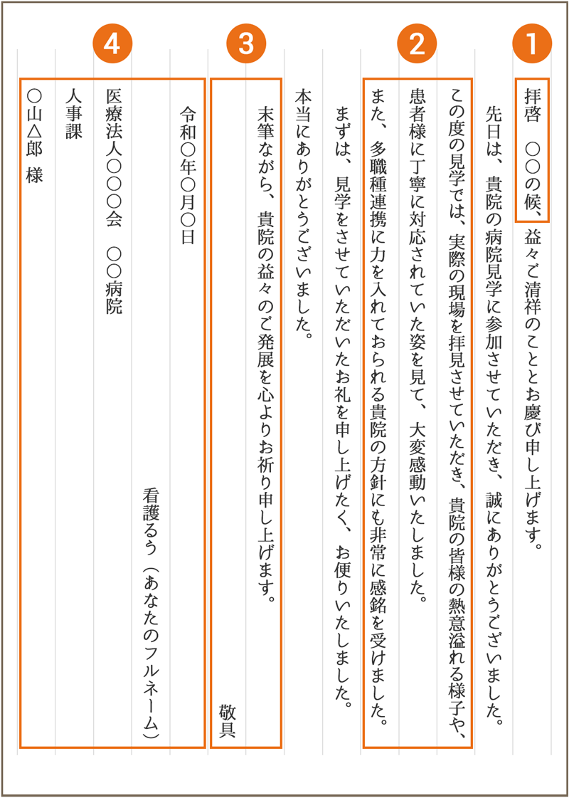 病院見学のお礼状の書き方手紙＆メールの例文、封筒の注意点看護roo! カンゴルー 転職