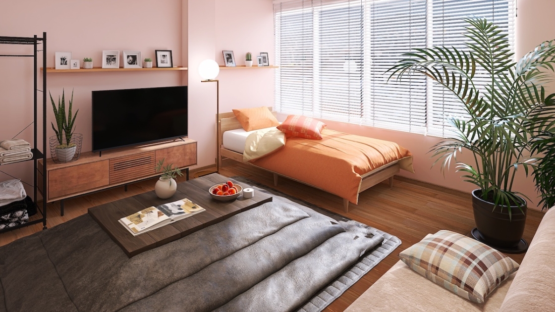 狭い部屋にこたつテーブルを置く3つの工夫があった