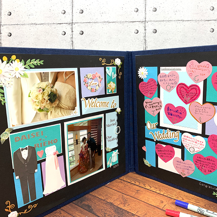 祝福のメッセージがうれしい、ゲスト参加型のウェルカムボード似顔絵グラフィックス