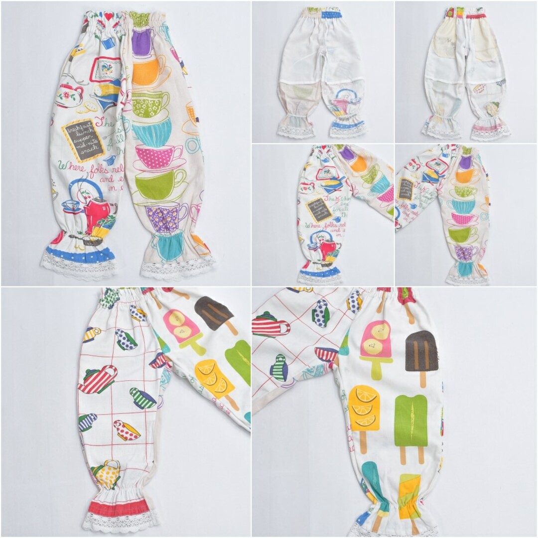 Kid's キッズ Remakeリメイク テキスタイル パッチワーク デザイン ドロワーズ風パンツ コットン イージーパンツ ツギハギ 古着