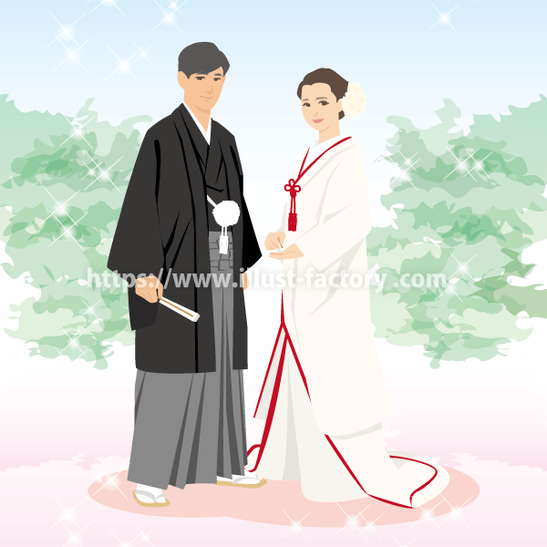 日本の神社で和風の着物を着て結婚式をあげる夫婦のイラスト素材10460105- PIXTA